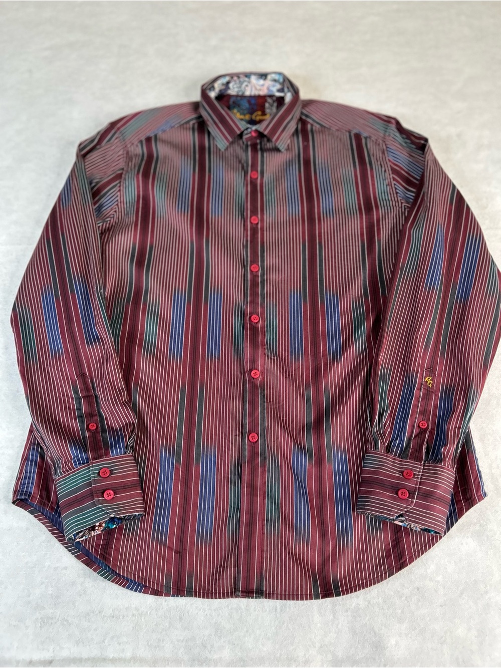 Robert Graham Men's L Purple Blue Shirt Embroidered Flip Cuff